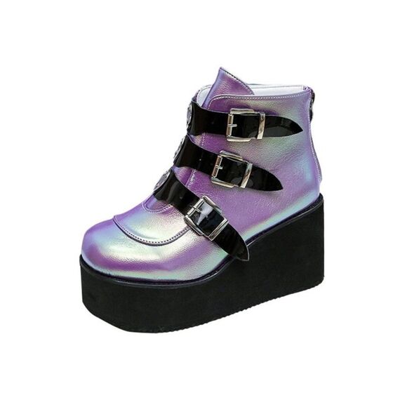 Purple Metallic Platform Ankle Boots - Size 6 - Picture 1 of 16